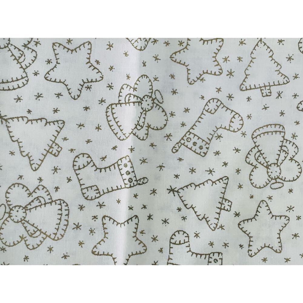 Christmas Fabric Cotton 46" x 23" Cream Gold Outline Stitched Pictures Art Quilt